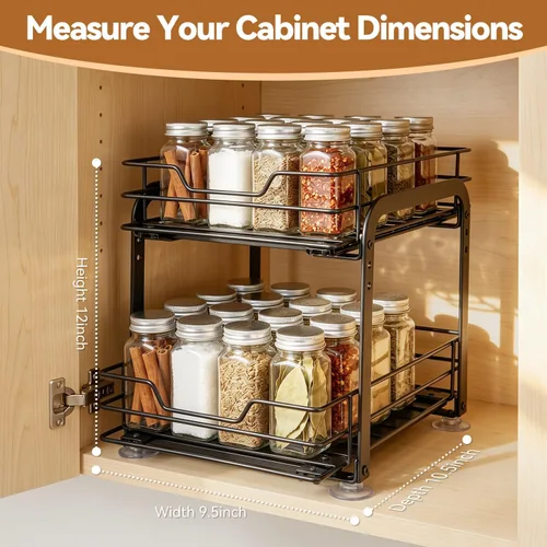 Vista 3 de Organizador de especias para cocina, estantes de especias extraíbles para armarios interiores, organización de estante de especias de 2 niveles