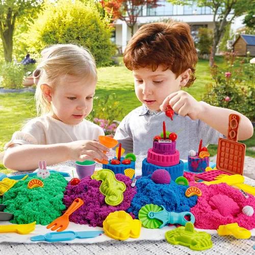 Vista 4 de YIDESTARS Kit de juego sensorial: juguete de arte de arena y helado, 4 libras de arena colorida, moldes, herramientas, caja de arena con tapa