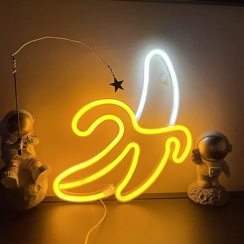 Vista 7 de ENUOLI Letreros de neón de plátano, arte decorativo para fiesta, luz de Plátano colgante 1