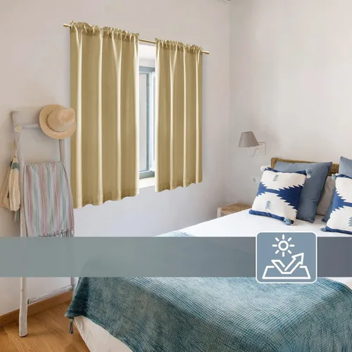 Vista 4 de Cortinas opacas de 48 pulgadas de largo, 34 pulgadas de ancho x 48 pulgadas de largo, cortinas opacas cortas con aislamiento térmico para Beige