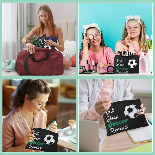 Vista 6 de Ziliny 12 bolsas de maquillaje, bolsa de cosméticos, regalos para niñas, bolsa portátil de lona con cremallera, organizador de artículos de tocador