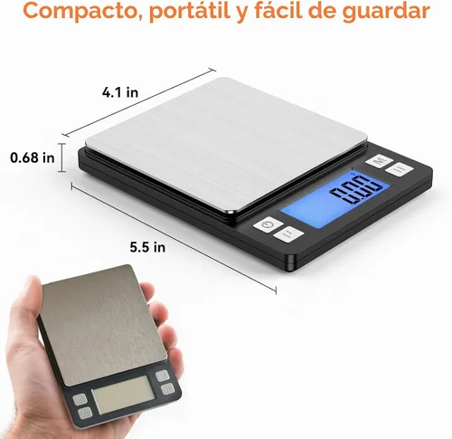 Vista 4 de BOMATA 0.01 g/1 kg Escala Digital Pequeña Mejorada, Recargable por USB, con Pantalla Más Grande y Función de Retención, Función de Tara, 9