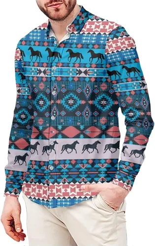 Vista 11 de Camisas aztecas grandes y altas para hombre, diseño étnico azteca tribal del suroeste, camiseta delgada de manga larga con botones