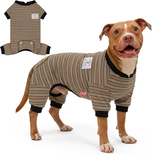 Vista 12 de KYEESE Pijama a rayas para perros pequeños, mameluco elástico para uso 01# Rayas verdes
