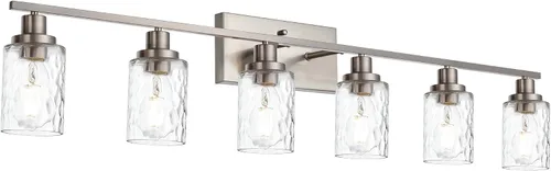 Vista 10 de MELUCEE Iluminación de pared interior 2 luces mate negra con vidrio martillado transparente, lámpara de pared moderna para tocador de baño