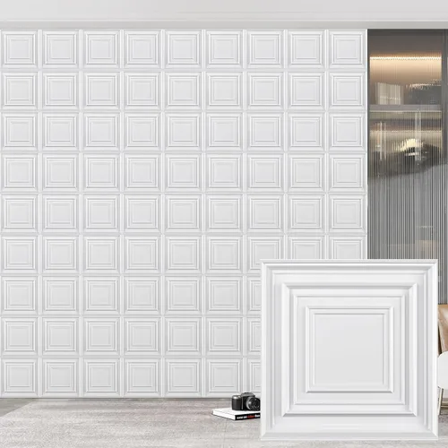 Vista 14 de Heikki Paquete de 30 paneles de pared 3D para decoración de pared interior, paneles de pared con textura de flores de PVC para sala de estar Negro-YJ