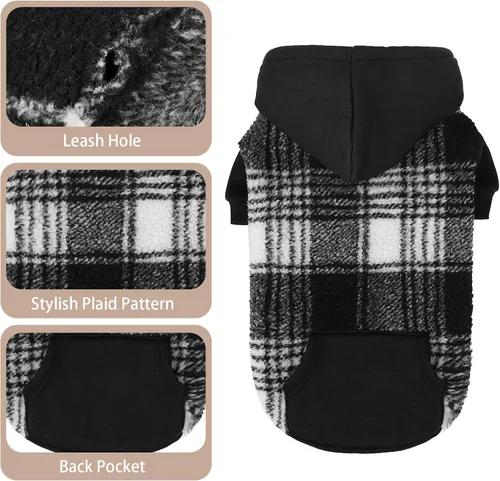 Vista 5 de PUPTECK Sudadera con Capucha para Perro Sudadera para Cachorro Suéter Cálido para Perro Ropa de Invierno Abrigos para Clima Frío para Perros Negro