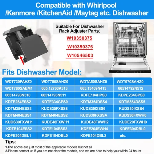 Vista 3 de ACTUALIZADO W10320664 W10320665 - Ajustador de lavavajillas para Kenmore Whirlpool Lavavajillas Top Rack Parts, WDT730PAHZ0 WDT970SAHZ0 Piezas