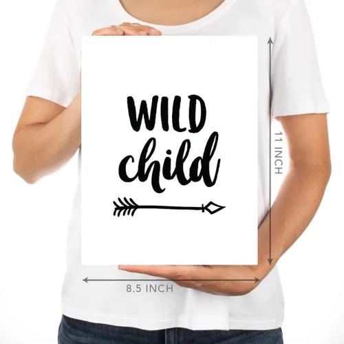 Vista 5 de Andaz Press Póster artístico de pared sin marco para habitación de niños, 8.5 x 11 pulgadas, minimalista escandinavo negro y blanco, Wild Child Be