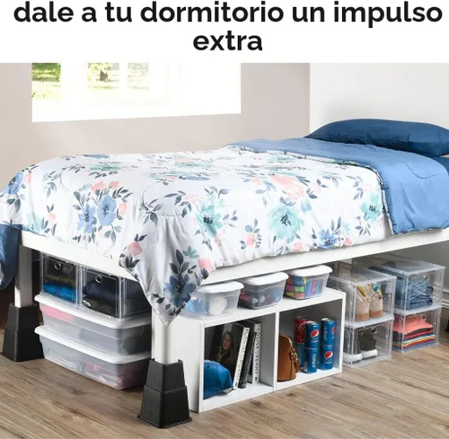 Vista 4 de Home It Elevadores de cama ajustables, elevación en 3, 5 u 8 pulgadas, elevadores de muebles apilables resistentes que soportan 1,300 libras