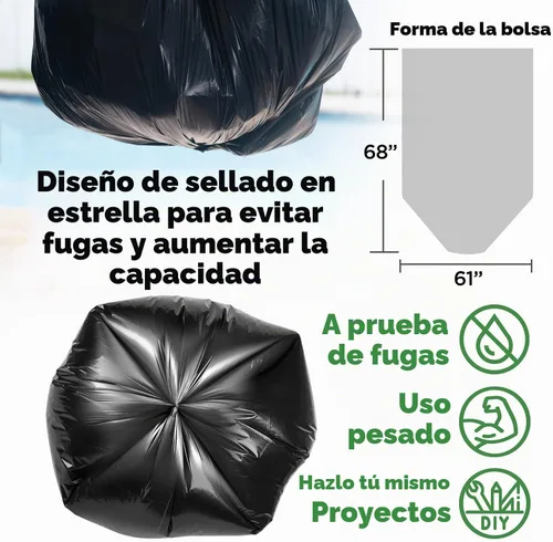 Vista 2 de ToughBag Bolsas de basura extra grandes de 95-96 galones, bolsas de basura negras de 61 x 68 pulgadas, 50 unidades de grosor de 1.2 mil de grosor