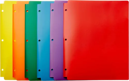 Vista 8 de Carpetas Amazon Basics de plástico resistente con 2 bolsillos para papel tamaño carta, colores surtidos, paquete de 6
