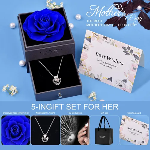 Vista 3 de Preserved Rose with I Love You Necklace in 100 Languages Romantic Gifts For Dating ValentineS Day MotherS Day Christmas Anniversary Birthday