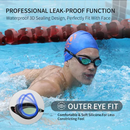 Vista 4 de Gafas de natación ópticas para personas con miopía, a prueba de fugas, antivaho y con protección ultravioleta, para adultos, hombres y mujeres