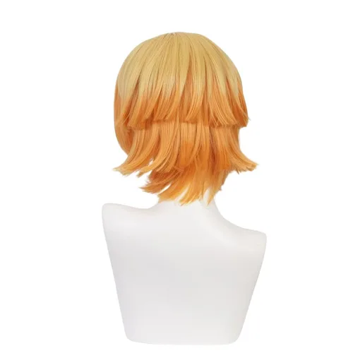 Vista 6 de Peluca corta naranja amarilla ombré peluca con flequillo peluca recta en capas para hombres y niños, peluca sintética anime cosplay peluca