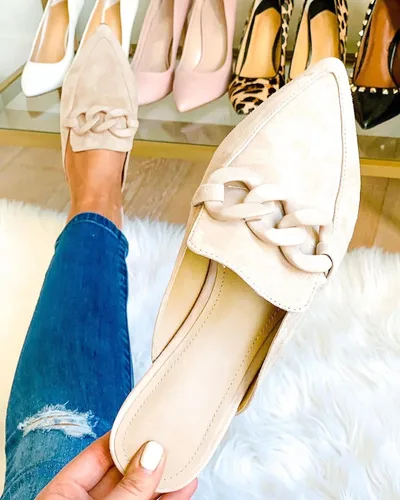 Vista 7 de Juliet Holy Mocasines planos para mujer, con puntera puntiaguda, sin espalda, sin cordones, con cadena de metal