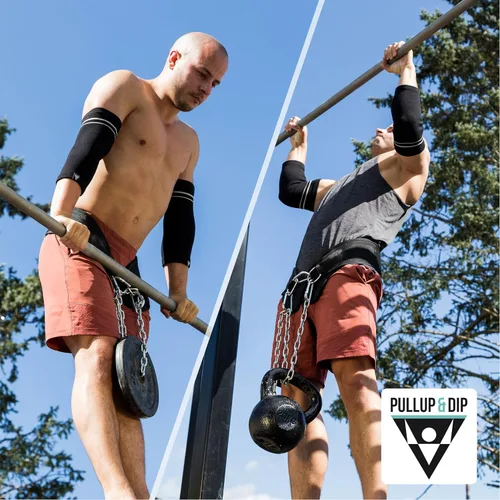 Vista 7 de PULLUP & DIP Cinturón de levantamiento de pesas para fortaleza adicional y construcción muscular, cinturón de peso con cadena de acero y 3