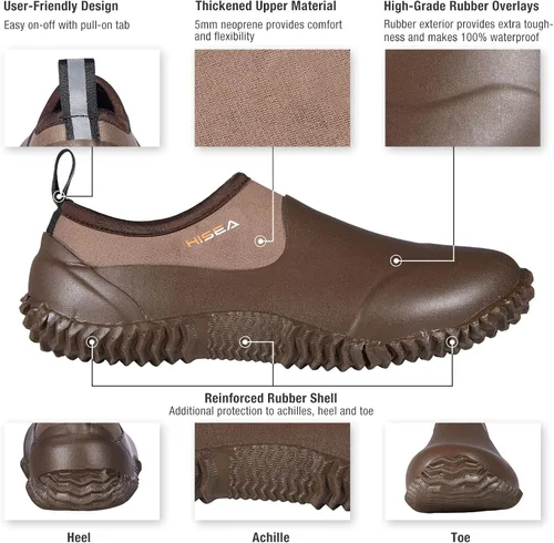 Vista 3 de HISEA Zapatos de jardín unisex impermeables para el tobillo, botas de lluvia de goma sin cordones para mujeres y hombres al aire libre, 6 Women5 Men