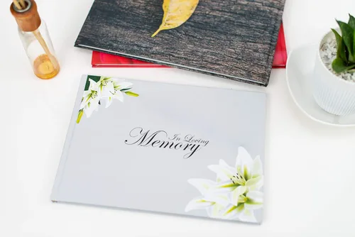 Vista 7 de Libro de invitados funerario de tapa dura, blanco clásico y elegante, con 15 hojas para nombres y mensajes, registro funerario (diseño floral)