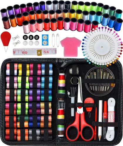 Vista 9 de Kit de costura con estuche, suministros de costura portátiles para viajeros en casa, adultos, principiantes, emergencias, contiene 40 hilos