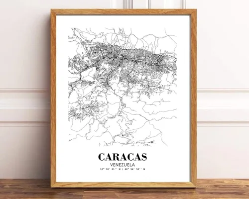Vista 2 de Eleville 8X10 sin marco Caracas Venezuela Vista de la Ciudad Resumen Camino Moderno Mapa Arte Impresión Póster de Pared Oficina Decoración del Hogar
