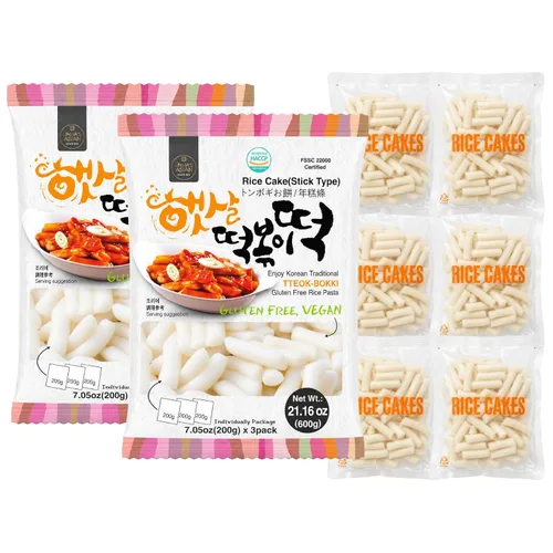 Vista 11 de Unha's Asian Snack Box - Pastel de arroz coreano - 1 paquete (3 paquetes individuales) vegano sin OMG sin gluten Tteok Pasta21.16 oz