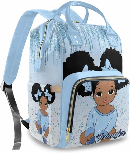 Vista 2 de Bolsa de pañales personalizada con purpurina brillante, color rosa, oro rosa, rubor, con nombre, bolsas de pañales de viaje, mochila casual