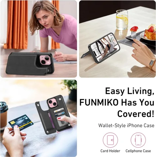 Vista 6 de FUNMIKO Funda tipo cartera para iPhone 13 con tarjetero, bloqueo RFID, protección de grado militar y obras de arte impresas con rayos UV, cierre