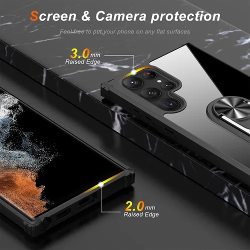 Vista 3 de LUMARKE Funda protectora resistente para Galaxy S22 Ultra, transparente y resistente con soporte magnético, color negro transparente