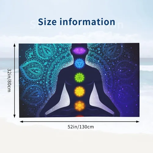 Vista 5 de Toalla de playa colorida con mandala de chakras, galaxia, a prueba de arena, toalla de baño grande para piscina, viajes, yoga, deporte, camping