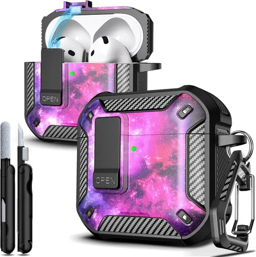 Vista 64 de R-fun Funda de carga compatible con AirPods de 2ª generación 2019, 1ª generación 2016, protección completa contra caídas, tapa desplegable