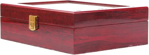 Vista 6 de Fosinz Caja de madera para relojes, 10 ranuras para hombres y mujeres, caja de colección superior de cristal, organizador de almacenamiento