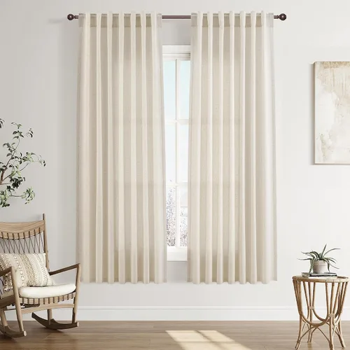 Vista 69 de Joywell - Cortinas de lino de 96 pulgadas de largo para sala de estar Natural