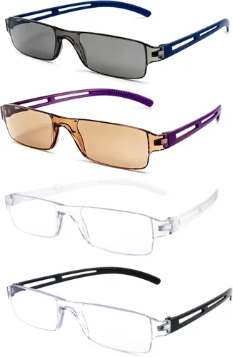 Vista 8 de Paquete de 4 lentes de lectura sin marco, marcos transparentes de luz azul, ligeros para hombres y mujeres
