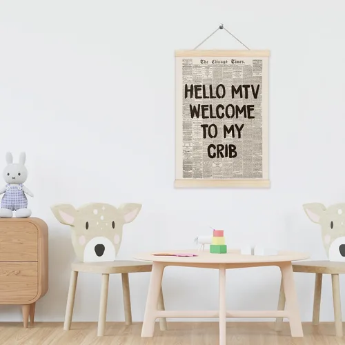 Vista 2 de Koesus Hello MTV - Marco decorativo para pared de periódico Welcome to My Cun, 12 x 16 pulgadas, lienzo estético retro de los años 70 en blanco