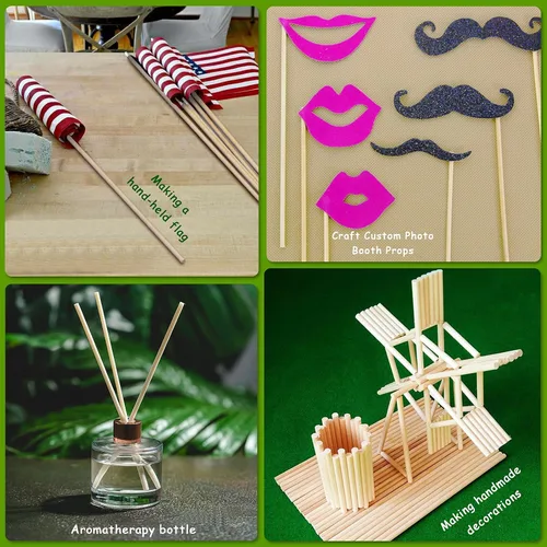 Vista 5 de Varillas de madera, 100 varillas redondas de madera de 1/4 x 6 pulgadas para manualidades, decoración del hogar, soporte de pasteles, accesorios