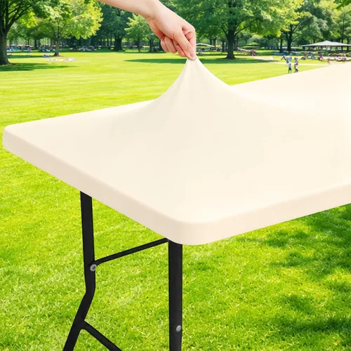 Vista 42 de Moosfor Mantel rectangular de elastano de 4 pies, manteles elásticos ajustables para pícnic, funda elástica y lavable para mesa de patio para Azul