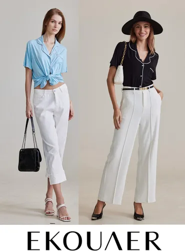 Vista 5 de Ekouaer - Conjunto de pijama clásica para mujer, pijama con shorts y parte superior con botones