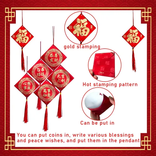 Vista 6 de Decoraciones de año nuevo chino, colgante de nudo chino, adornos colgantes rojos, colgantes Lucky Fu para Año Nuevo, árbol para el hogar, adornos
