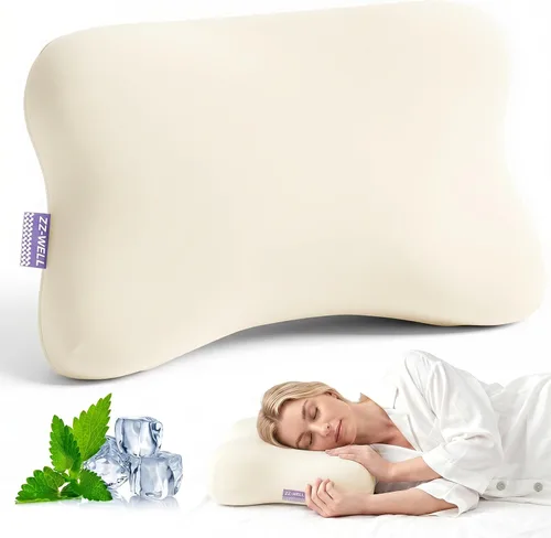 Vista 12 de ZZ-WELL Almohada refrescante para dormir de lado, almohada cervical patentada para dormir, almohada ergonómica curvada de espuma viscoelástica