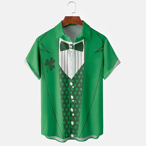 Vista 2 de Male Spring and Summer Single Breasted Shirts Casual Lapel Full Print Beach Short Sleeve Shirts Casual