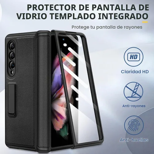 Vista 6 de Ruky - Carcasa para Samsung Galaxy Z Fold 3, color negro Magnetic Kickstand, Hinge Protection, Built-in Screen Protector PU Leather Stand Case for