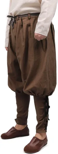 Vista 3 de KUOIN Medieval Renaissance Ankle Banded Pants for Men Linen Pirate Navigator Trousers Lace Up Bottoms