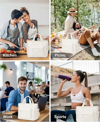 Vista 6 de Bolsa de almuerzo para mujer, caja de almuerzo grande para adultos para mujeres y hombres, bolsa de almuerzo aislada con bandolera para trabajo