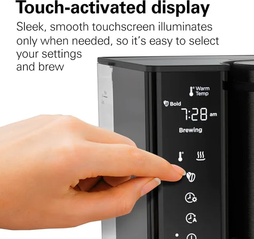 Vista 4 de Hamilton Beach Cafetera programable de 14 tazas con medidor fácil de medir, filtro reutilizable iluminado, depósito de agua extraíble de 70 oz