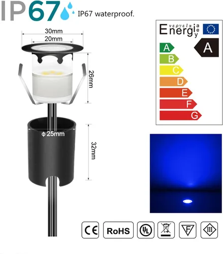 Vista 2 de Kits de luces LED empotrables para cubierta con carcasa protectora, iluminación LED de paisaje al aire libre IP67 impermeable, CC 12 V de bajo Azul