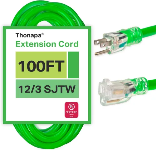 Vista 20 de Thonapa Cable de extensión de calibre 12 de 6 pies para exteriores, resistente 12/3, extremo iluminado SJTW Cable negro, 3 clavijas, enchufe a