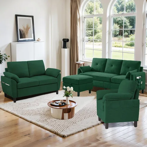 Vista 9 de Juego de sofá seccional, sofá convertible de 77 pulgadas y silla decorativa de 35 pulgadas, sofá pequeño en forma de L de 3 asientos con otomana