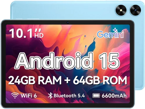 Vista 8 de Tablet 10.1 pulgadas, tableta Android con funda, gris 24 GB RAM + 64 GB ROM 1 TB expandible, pantalla táctil IPS HD 1280 x 800, batería de 6600