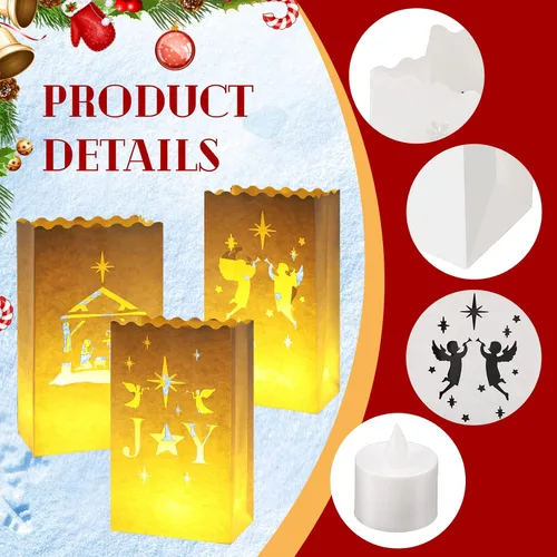 Vista 6 de Meanplan - Juego de 45 bolsas luminarias navideñas con vela LED sin llama Cristiano
